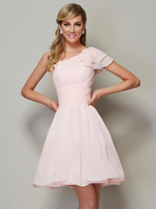 A-Linie/Princess-Linie Träger Ärmellos Falten Kurz Chiffon Brautjungfernkleider Kleid für Hochzeitsgäste