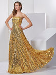 A-Line/Princess Strapless Sleeveless Sash/Ribbon/Belt Long Sequins Dresses Prom Dress