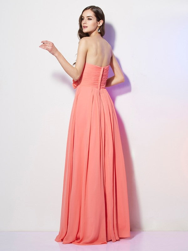 A-Linie/Princess-Linie Herzausschnitt Ärmellos Handgemachte Blume Lange Chiffon Kleider Ball-/Abendkleid