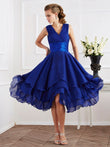 A-Line/Princess V-neck Short Sleeves Pleats Short Chiffon Bridesmaid Dresses Prom Dress