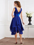 A-Line/Princess V-neck Short Sleeves Pleats Short Chiffon Bridesmaid Dresses Prom Dress
