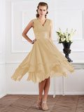 A-Line/Princess V-neck Short Sleeves Pleats Short Chiffon Bridesmaid Dresses Prom Dress