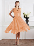 A-Line/Princess V-neck Short Sleeves Pleats Short Chiffon Bridesmaid Dresses Prom Dress