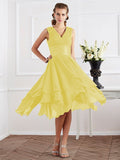 A-Line/Princess V-neck Short Sleeves Pleats Short Chiffon Bridesmaid Dresses Prom Dress