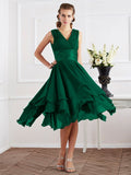 A-Line/Princess V-neck Short Sleeves Pleats Short Chiffon Bridesmaid Dresses Prom Dress