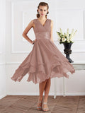 A-Line/Princess V-neck Short Sleeves Pleats Short Chiffon Bridesmaid Dresses Prom Dress