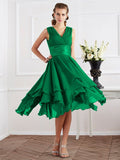 A-Line/Princess V-neck Short Sleeves Pleats Short Chiffon Bridesmaid Dresses Prom Dress