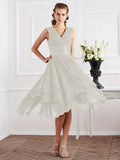 A-Line/Princess V-neck Short Sleeves Pleats Short Chiffon Bridesmaid Dresses Prom Dress