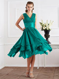 A-Line/Princess V-neck Short Sleeves Pleats Short Chiffon Bridesmaid Dresses Prom Dress