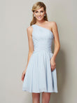 Vestido de dama de honor de gasa corto fruncido, sin mangas, corte A/princesa, con un solo hombro, para invitada de boda y fiesta