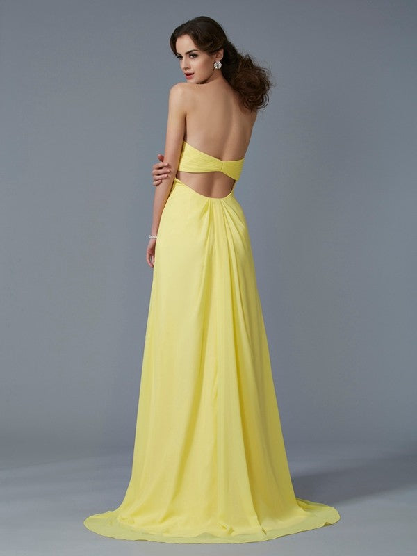A-Line/Princess Sweetheart Sleeveless Beading Long Chiffon Dresses Prom Evening Dress