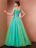 Ballkleid Off the Shoulder Ärmellos Perlenbesetzt Lang Satin Tüll Quinceanera Kleider Ballkleid Ballkleider