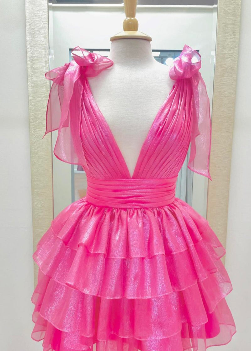 Trendy A-Line Tiered Homecoming Dress with Bow