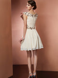 A-Linie/Princess-Linie U-Ausschnitt Ärmellos Perlenstickerei Applikationen Kurz Chiffon Brautjungfernkleider Homecoming Cocktailkleid