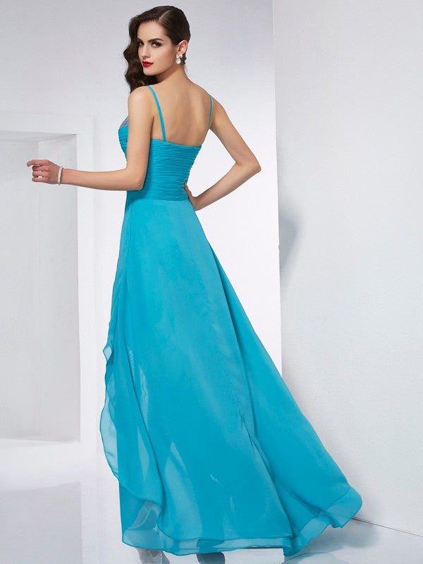 A-Line/Princess Spaghetti Straps Sleeveless High Low Chiffon Dresses Prom Party Dress