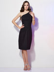 Sheath/Column One-Shoulder Sleeveless Beading Short Chiffon Bridesmaid Dresses Wedding Guest Dress