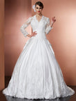 A-Line/Princess V-neck Long Sleeves Applique Long Satin Wedding Dresses Bridal Gowns