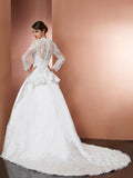 A-Line/Princess V-neck Long Sleeves Applique Long Satin Wedding Dresses Bridal Gowns
