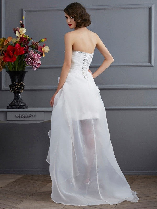 A-Line/Princess Sweetheart Sleeveless Beading High Low Organza Wedding Dresses Bridal Gowns