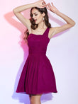 A-Linie/Princess-Linie One-Shoulder-Träger Ärmellos Falten Kurz Chiffon Brautjungfernkleider Homecoming-Kleid