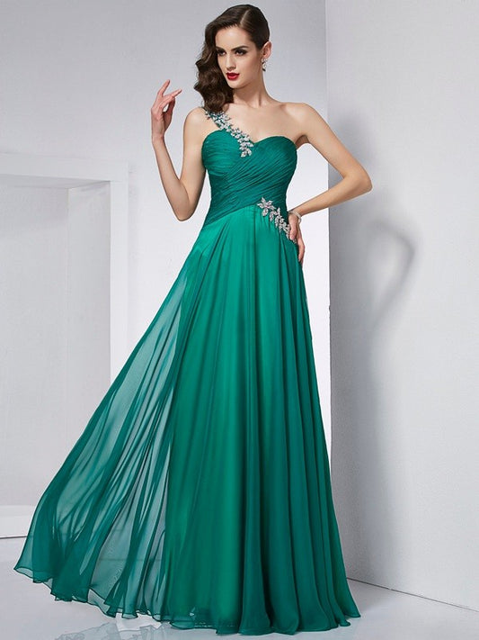 Vestido de noche de fiesta de gasa 30D largo sin mangas con un solo hombro y corte princesa