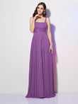 Sheath/Column Spaghetti Straps Sleeveless Pleats Long Chiffon Bridesmaid Dresses Evening Dress