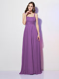 Sheath/Column Spaghetti Straps Sleeveless Pleats Long Chiffon Bridesmaid Dresses Evening Dress
