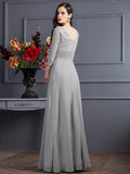 A-Line/Princess V-neck 3/4 Sleeves Applique Long Chiffon Mother of the Bride Dresses