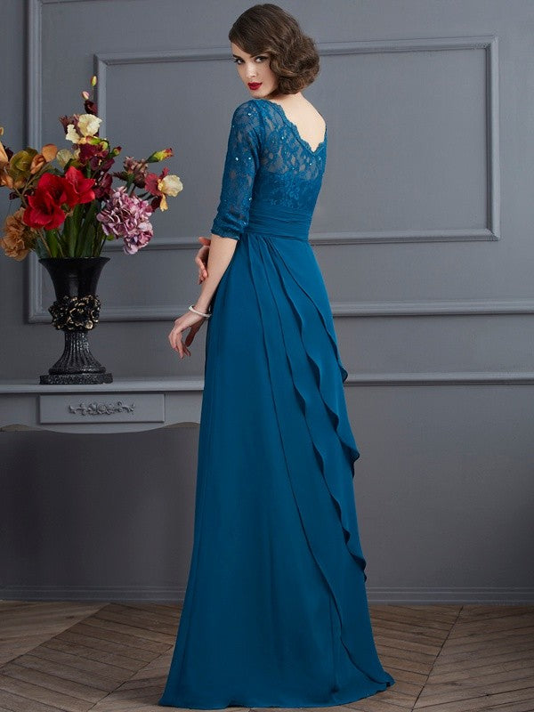 Vestidos largos de gasa para madre de la novia, corte A/princesa, escote en V, mangas 3/4