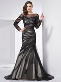 Trumpet/Mermaid Jewel Long Sleeves Applique Long Net Dresses Prom Evening Dress