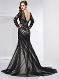 Trumpet/Mermaid Jewel Long Sleeves Applique Long Net Dresses Prom Evening Dress