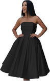 Tea Length Satin Cocktail Party Dresses for Women, Strapless Formal Evening Prom Gown Homecoming Graduation Dresses