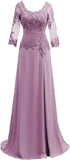 Women's Lace Appliqued Mother of The Bride Dresses 3/4 Sleeves Scoop Long Formal Evening Dress