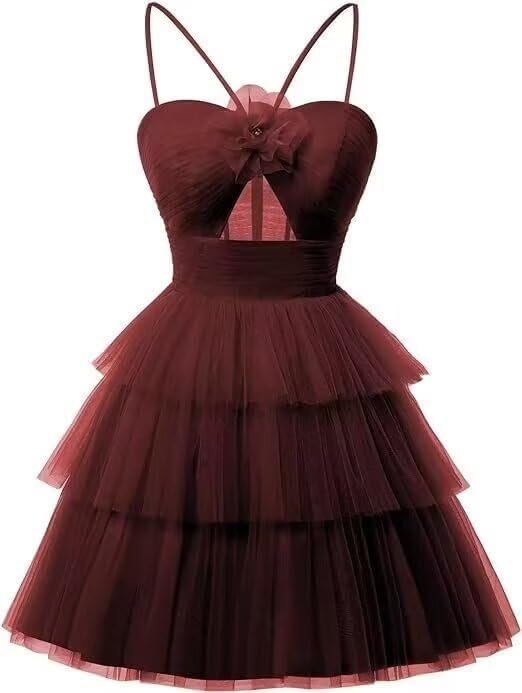 Tulle Homecoming Dresses 2027 Layered Spaghetti Straps Short Prom Dress A-Line Prom Cocktail Party Gown