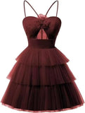 Tulle Homecoming Dresses 2027 Layered Spaghetti Straps Short Prom Dress A-Line Prom Cocktail Party Gown