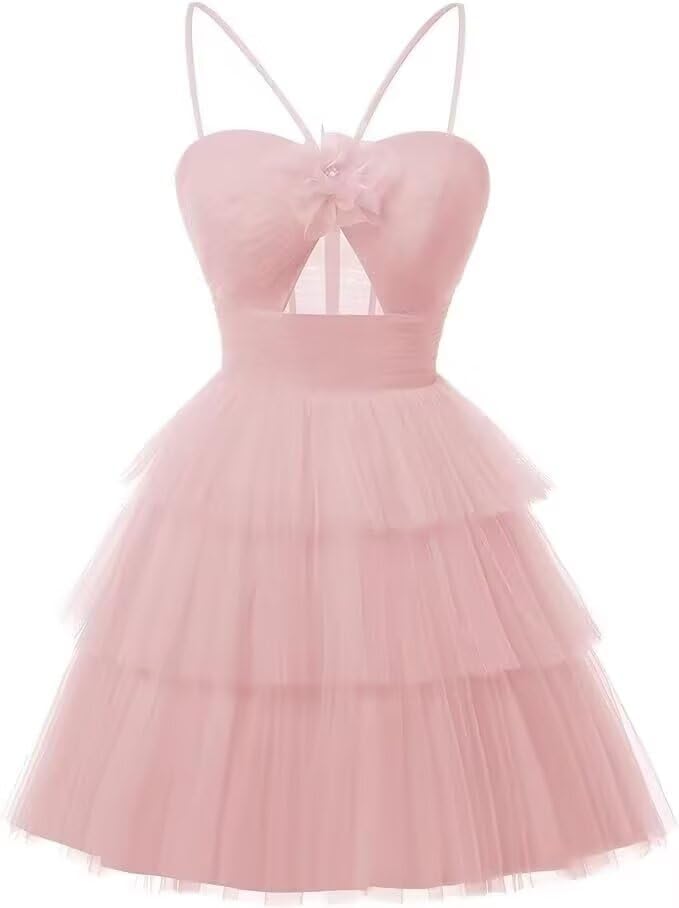 Tulle Homecoming Dresses 2027 Layered Spaghetti Straps Short Prom Dress A-Line Prom Cocktail Party Gown
