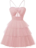 Tulle Homecoming Dresses 2027 Layered Spaghetti Straps Short Prom Dress A-Line Prom Cocktail Party Gown