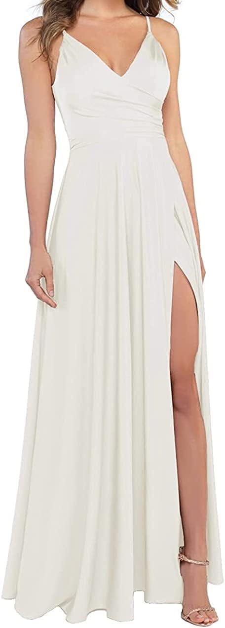 Lange Brautjungfernkleider für Frauen, formelle Satin-Spaghettiträger, Abschlussball- und Abendkleider 