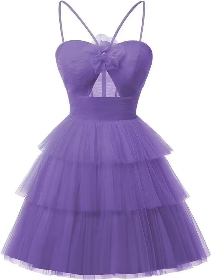 Tulle Homecoming Dresses 2027 Layered Spaghetti Straps Short Prom Dress A-Line Prom Cocktail Party Gown