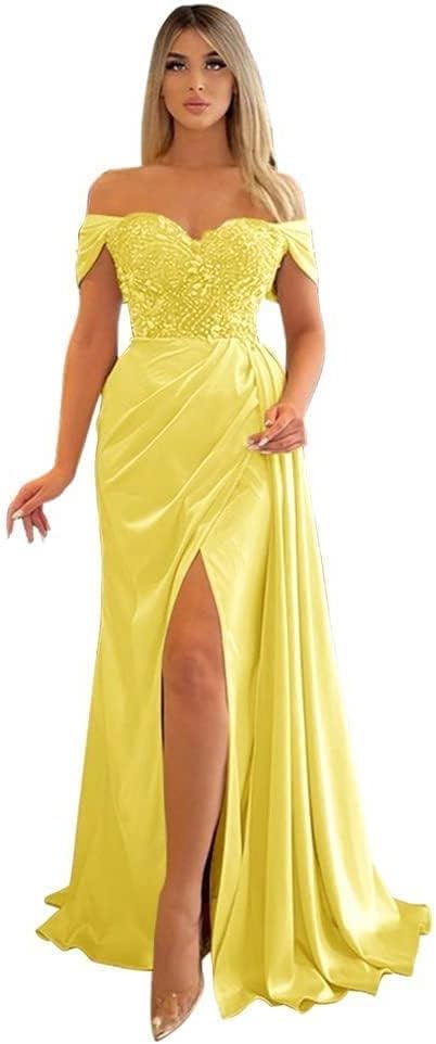 Off Shoulder Beaded Satin Bridesmaid Dresses for Women 2027 Mermaid Prom Dress with Slit