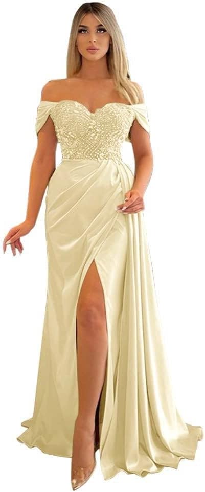 Off Shoulder Beaded Satin Bridesmaid Dresses for Women 2027 Mermaid Prom Dress with Slit