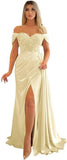 Off Shoulder Beaded Satin Bridesmaid Dresses for Women 2027 Mermaid Prom Dress with Slit