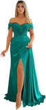 Off Shoulder Beaded Satin Bridesmaid Dresses for Women 2027 Mermaid Prom Dress with Slit