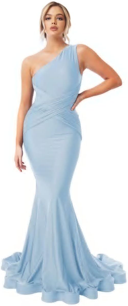 Womens One Shoulder Mermaid Bridesmaid Dresses for Wedding Long Tight Ruched Prom Dresses Evening Formal Gowns