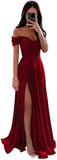 Women's Off Shoulder Satin Bridesmaid Dresses Long Ruched Mermaid Formal Dresses with Slit