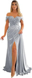 Off Shoulder Beaded Satin Bridesmaid Dresses for Women 2027 Mermaid Prom Dress with Slit