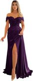 Off Shoulder Beaded Satin Bridesmaid Dresses for Women 2027 Mermaid Prom Dress with Slit