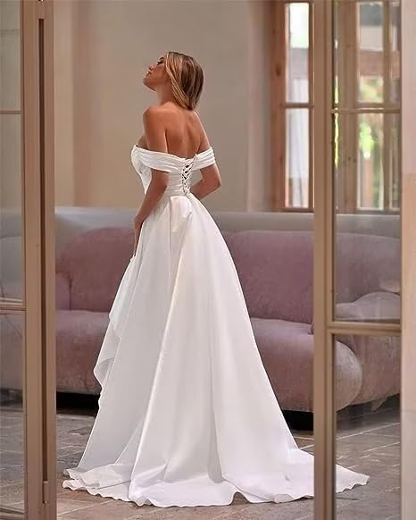 Vestidos de fiesta de satén con hombros descubiertos, corte sirena, fruncido, de noche formal, para mujer 