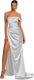 One Shoulder Mermaid Bridesmaid Dresses with Slit 2025 Pleats Satin Formal Evening Gowns for Women