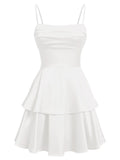 Tiered Satin Homecoming Dresses for Teens Short A Line Tight Spaghetti Strap Formal Cocktail Party Gown 2026